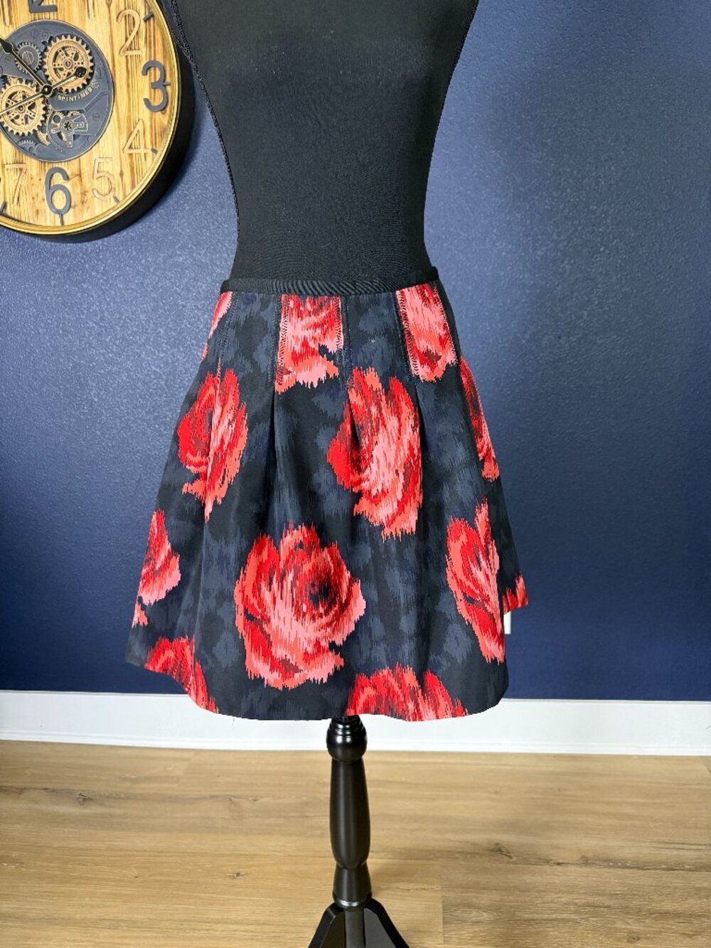 Gap Navy Red Rose Ikat Print Pleated Full Mini Skirt | 2